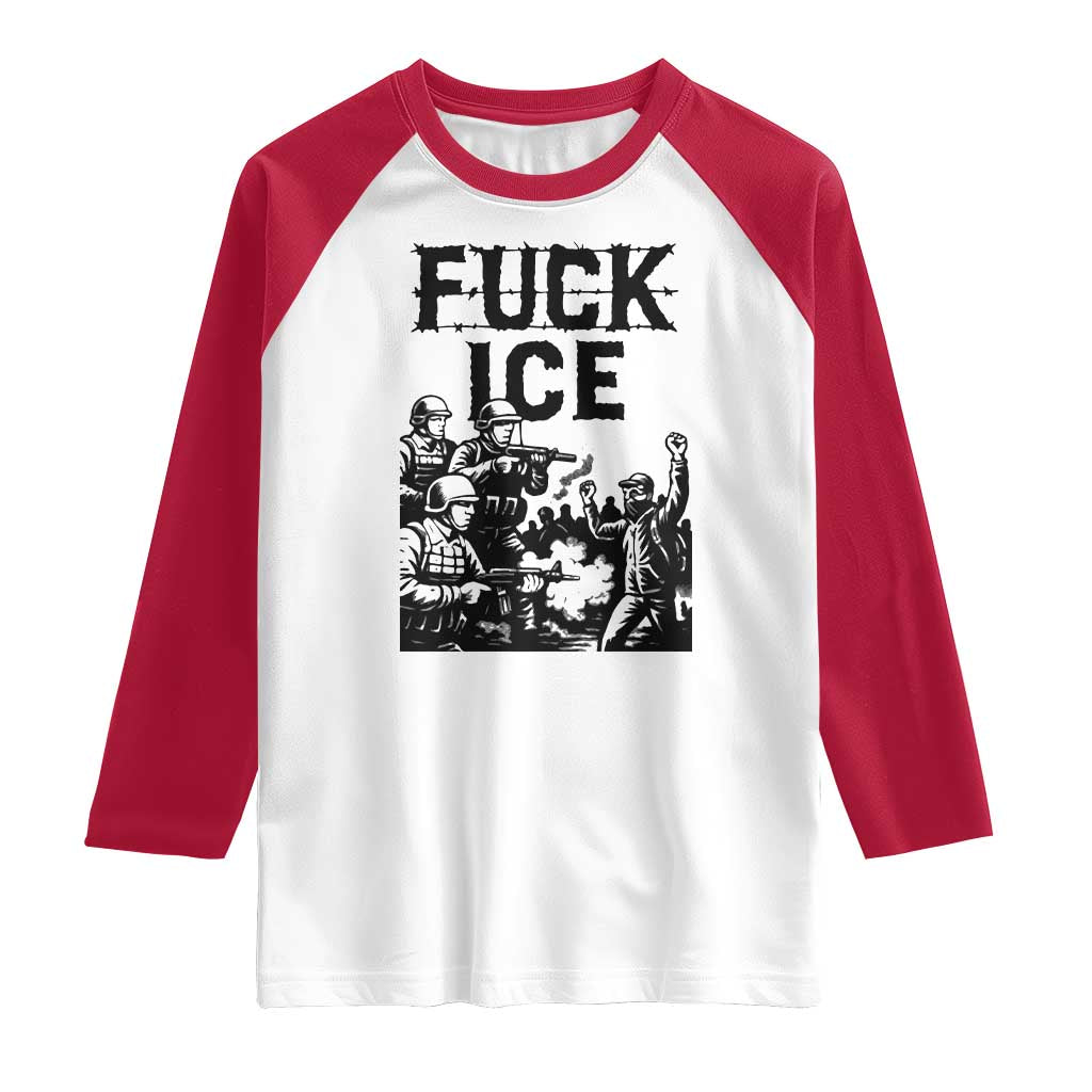F Ice Riot Protest Graphic Raglan Shirt Political Resistance Against Ice Violence
