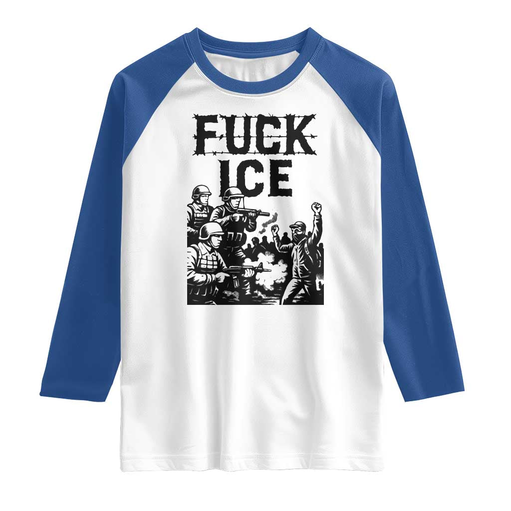 F Ice Riot Protest Graphic Raglan Shirt Political Resistance Against Ice Violence
