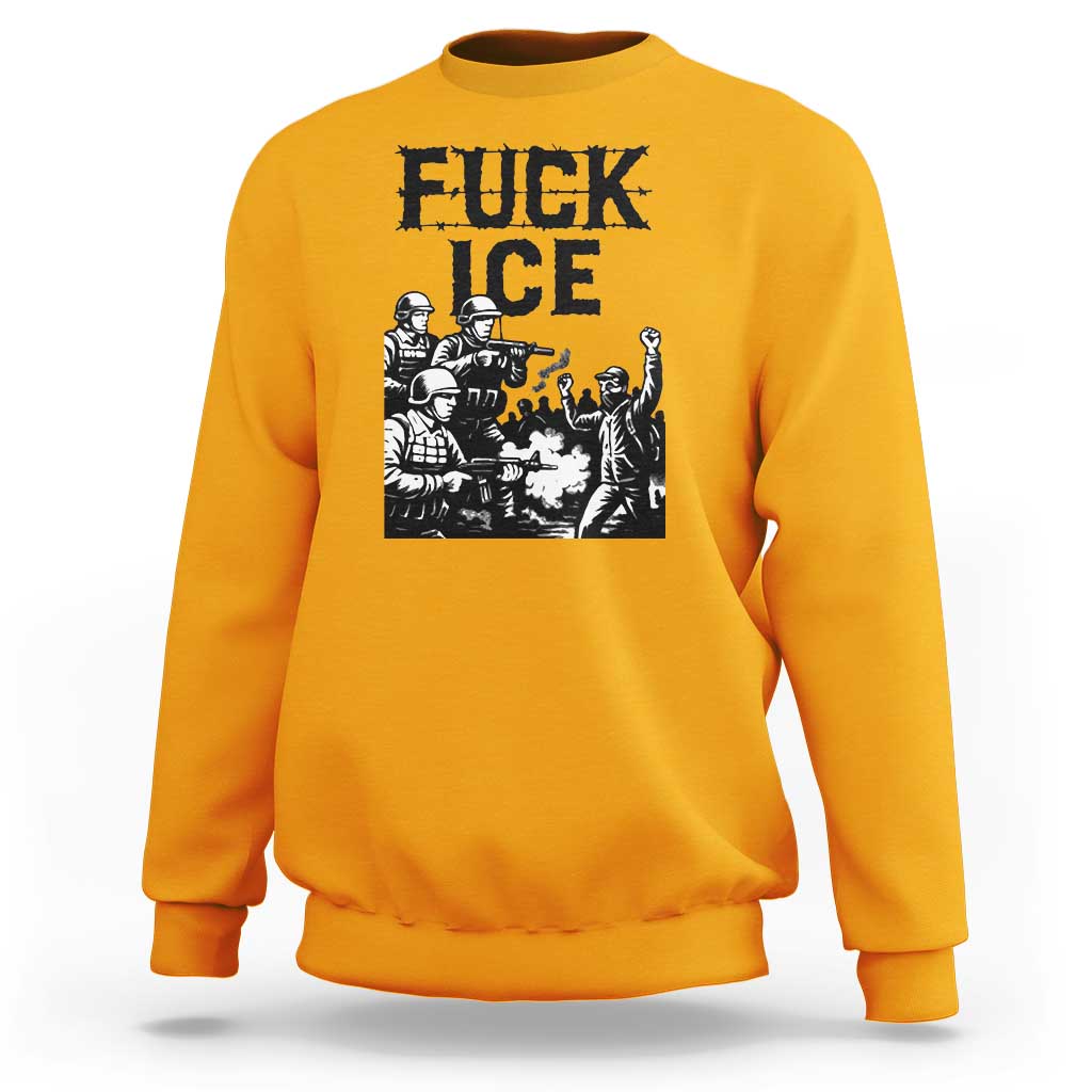 F Ice Riot Protest Graphic Sweatshirt Political Resistance Against Ice Violence