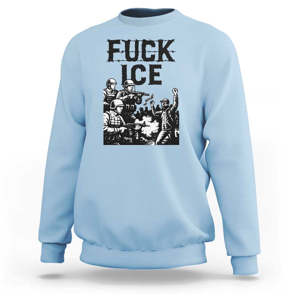 F Ice Riot Protest Graphic Sweatshirt Political Resistance Against Ice Violence