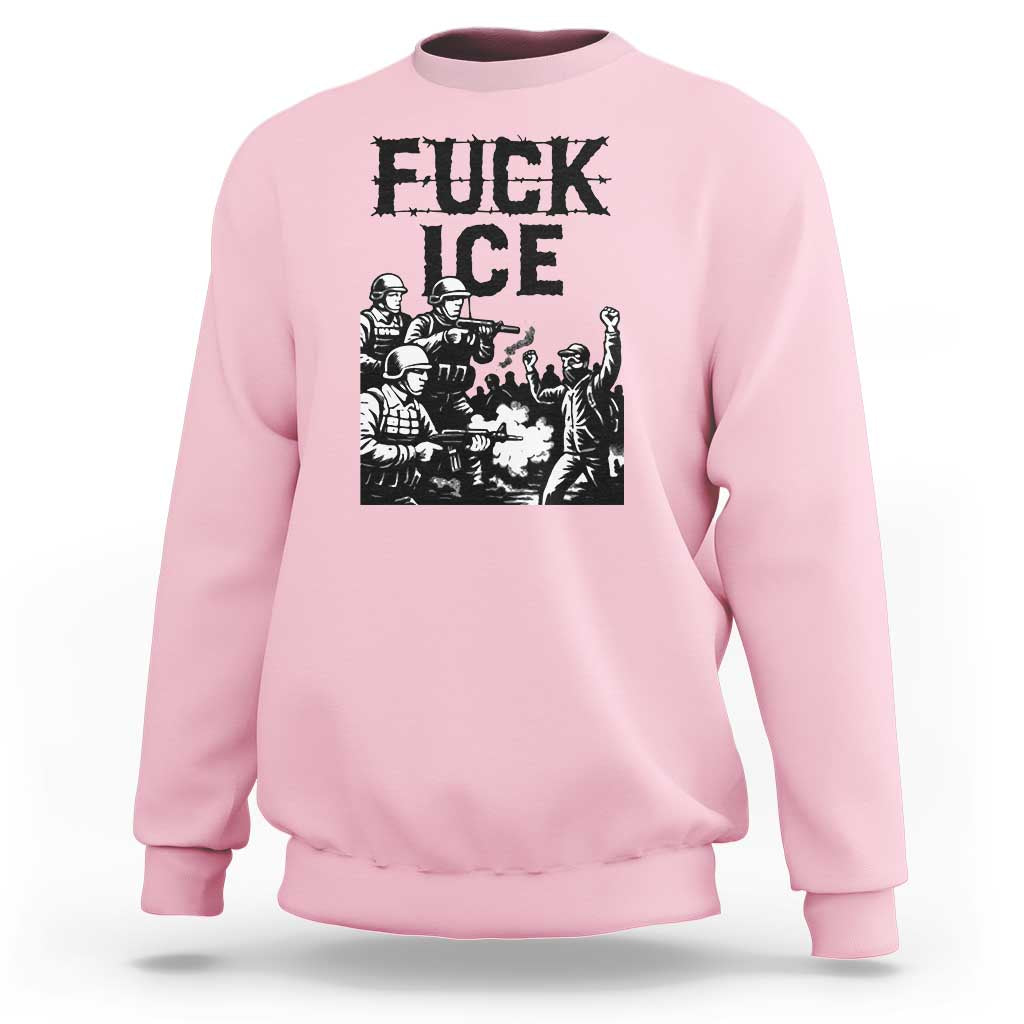 F Ice Riot Protest Graphic Sweatshirt Political Resistance Against Ice Violence