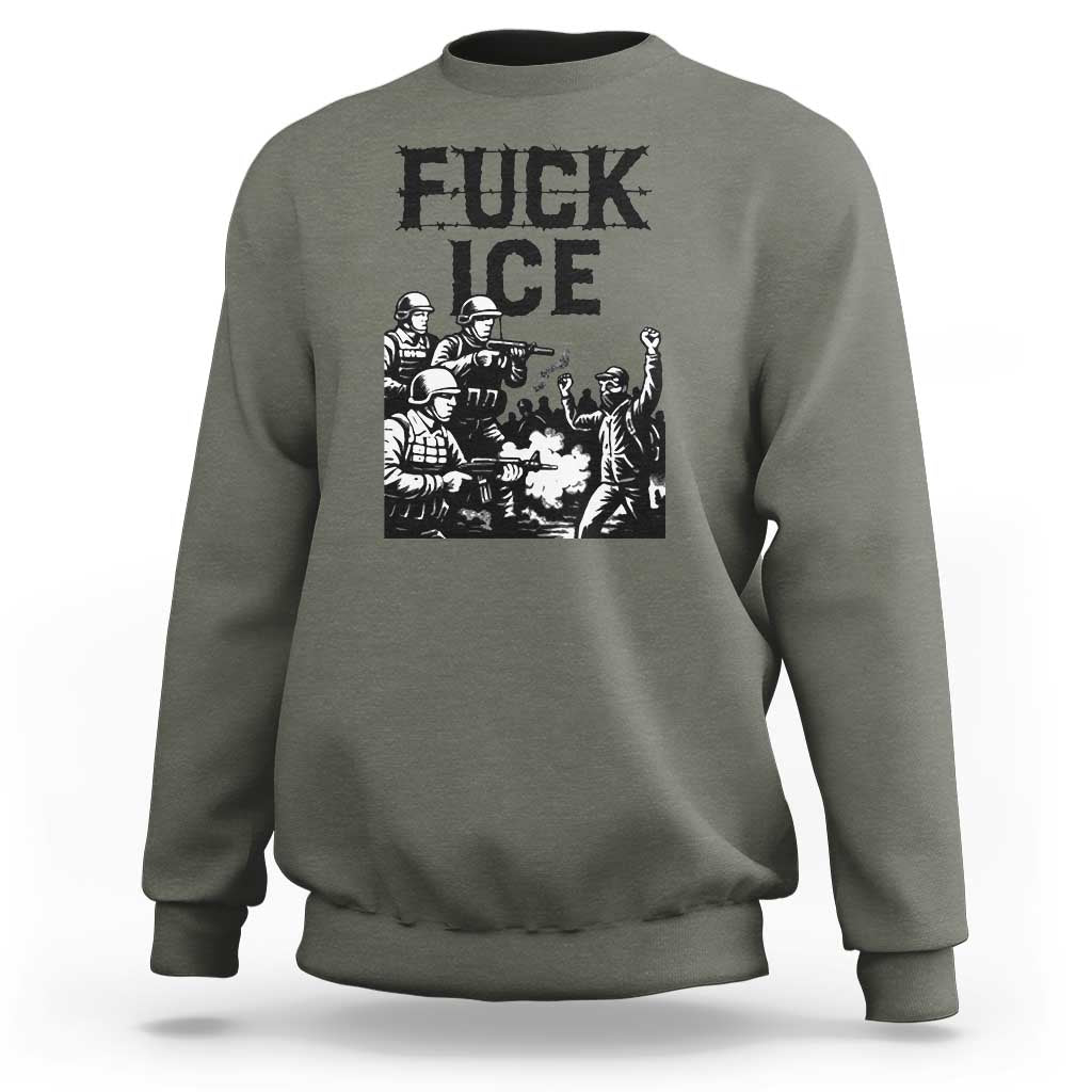 F Ice Riot Protest Graphic Sweatshirt Political Resistance Against Ice Violence