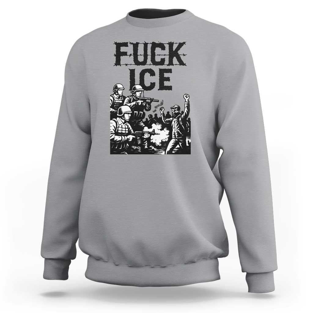F Ice Riot Protest Graphic Sweatshirt Political Resistance Against Ice Violence