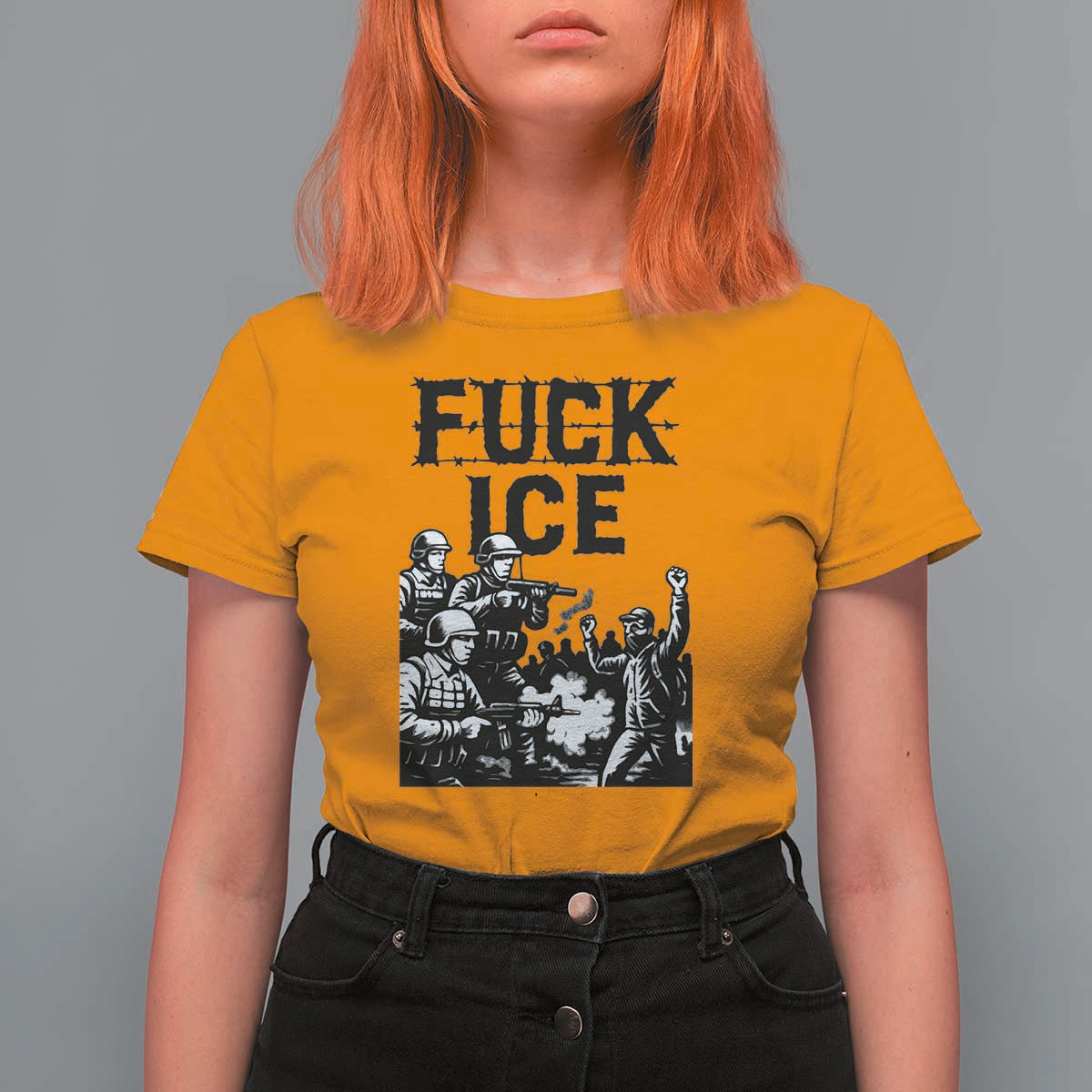 F Ice Riot Protest Graphic T Shirt For Women Political Resistance Against Ice Violence