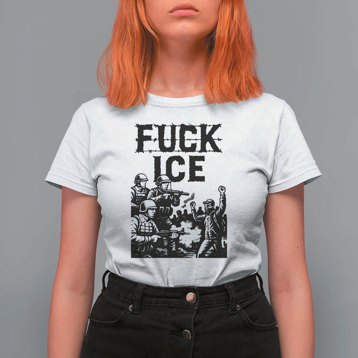 F Ice Riot Protest Graphic T Shirt For Women Political Resistance Against Ice Violence