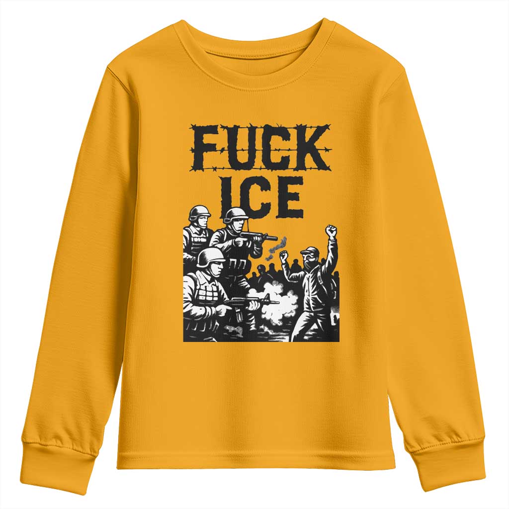 F Ice Riot Protest Graphic Youth Sweatshirt Political Resistance Against Ice Violence