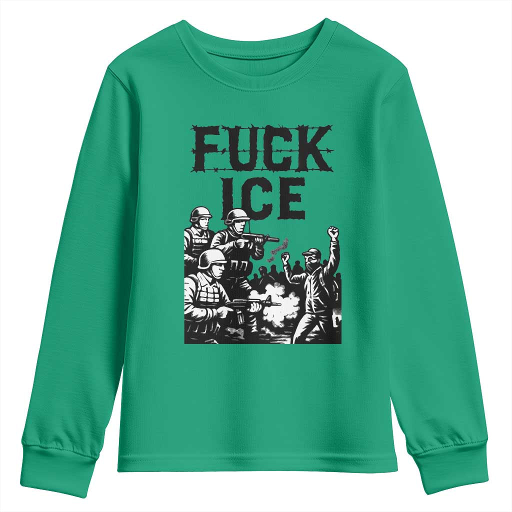 F Ice Riot Protest Graphic Youth Sweatshirt Political Resistance Against Ice Violence