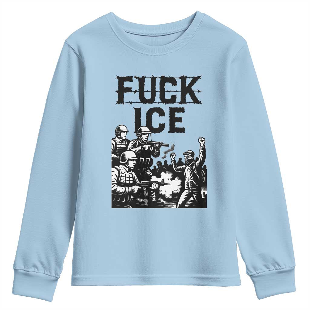 F Ice Riot Protest Graphic Youth Sweatshirt Political Resistance Against Ice Violence