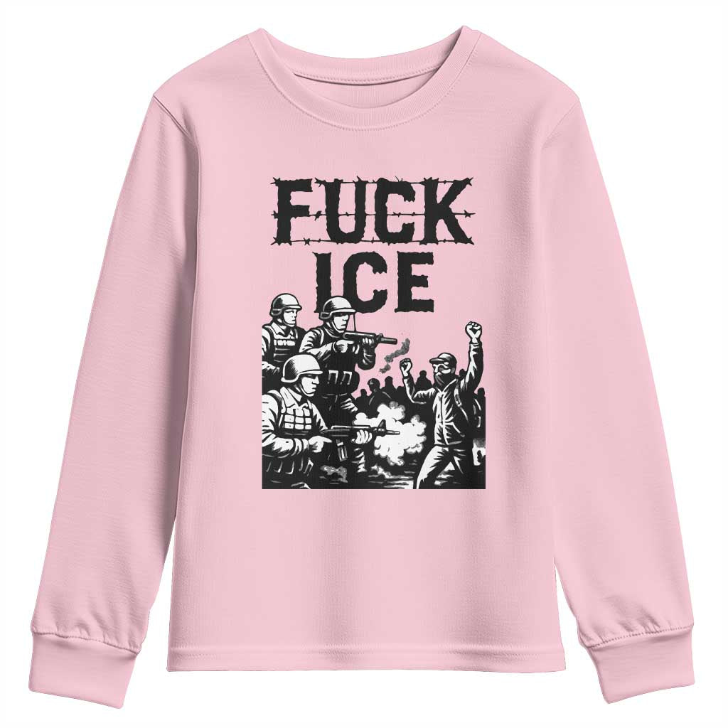 F Ice Riot Protest Graphic Youth Sweatshirt Political Resistance Against Ice Violence