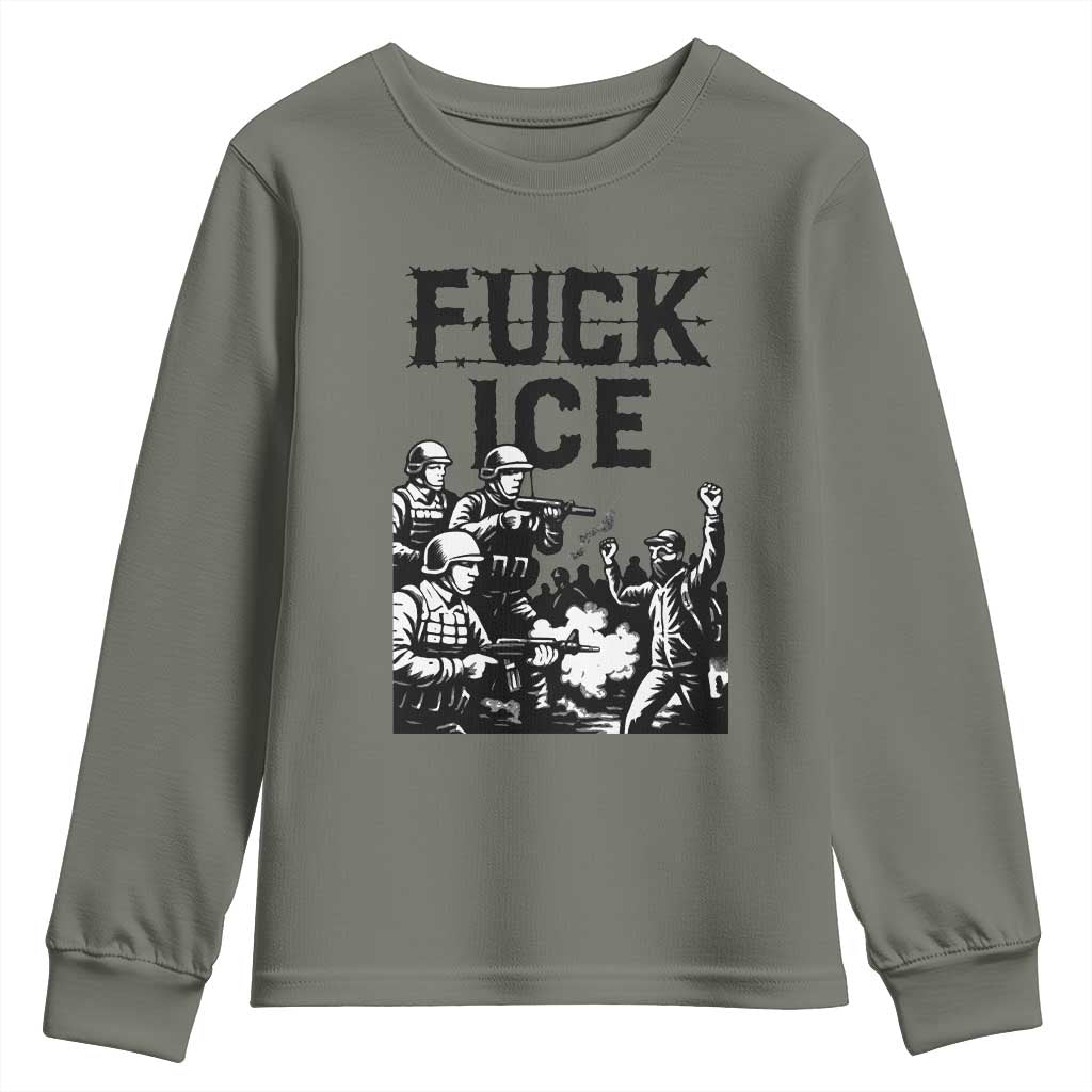 F Ice Riot Protest Graphic Youth Sweatshirt Political Resistance Against Ice Violence