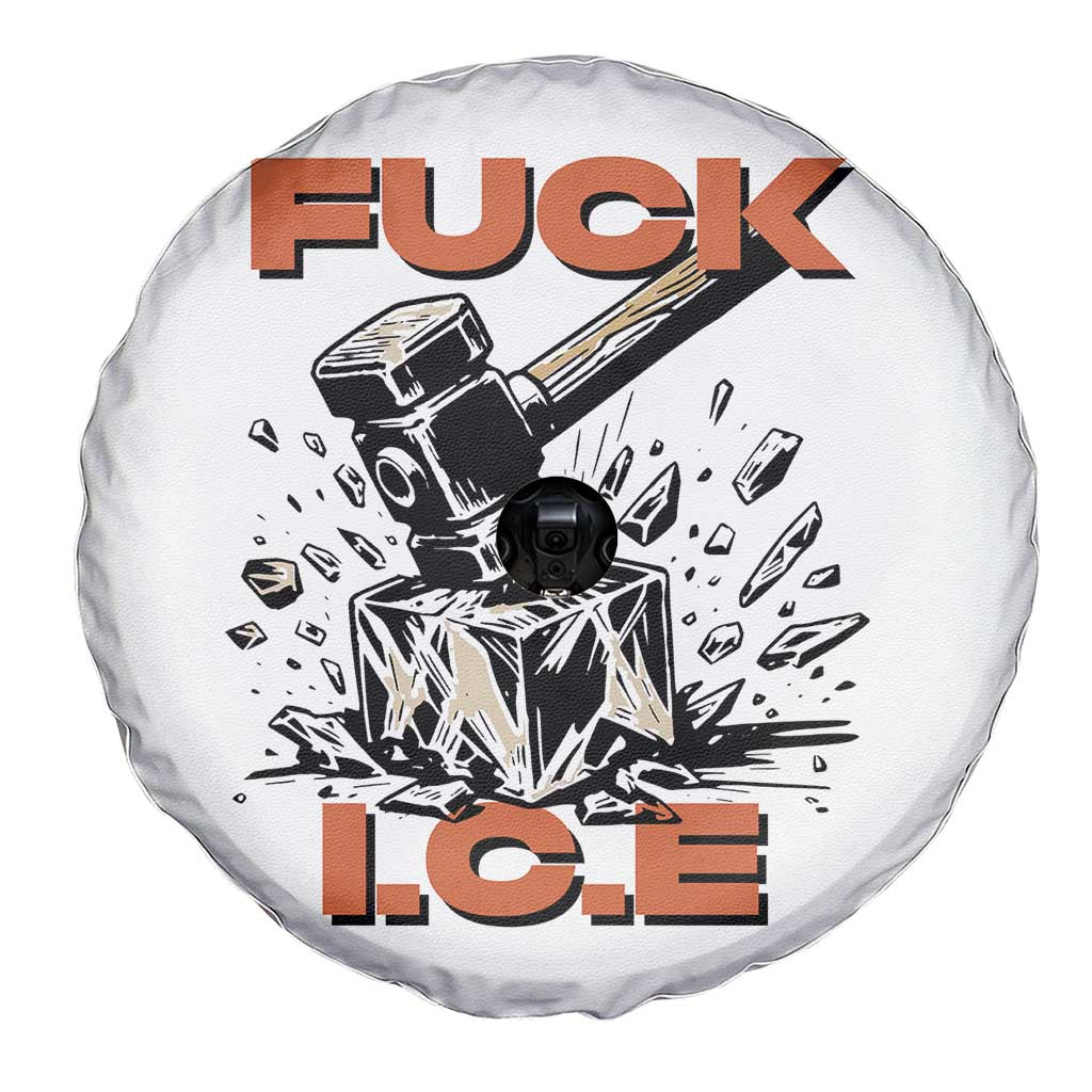 Crush Ice Protest Graphic Spare Tire Cover Sledgehammer Smash Against Ice Political Resistance