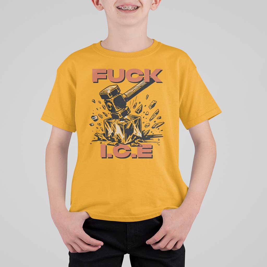 Crush Ice Protest Graphic T Shirt For Kid Sledgehammer Smash Against Ice Political Resistance