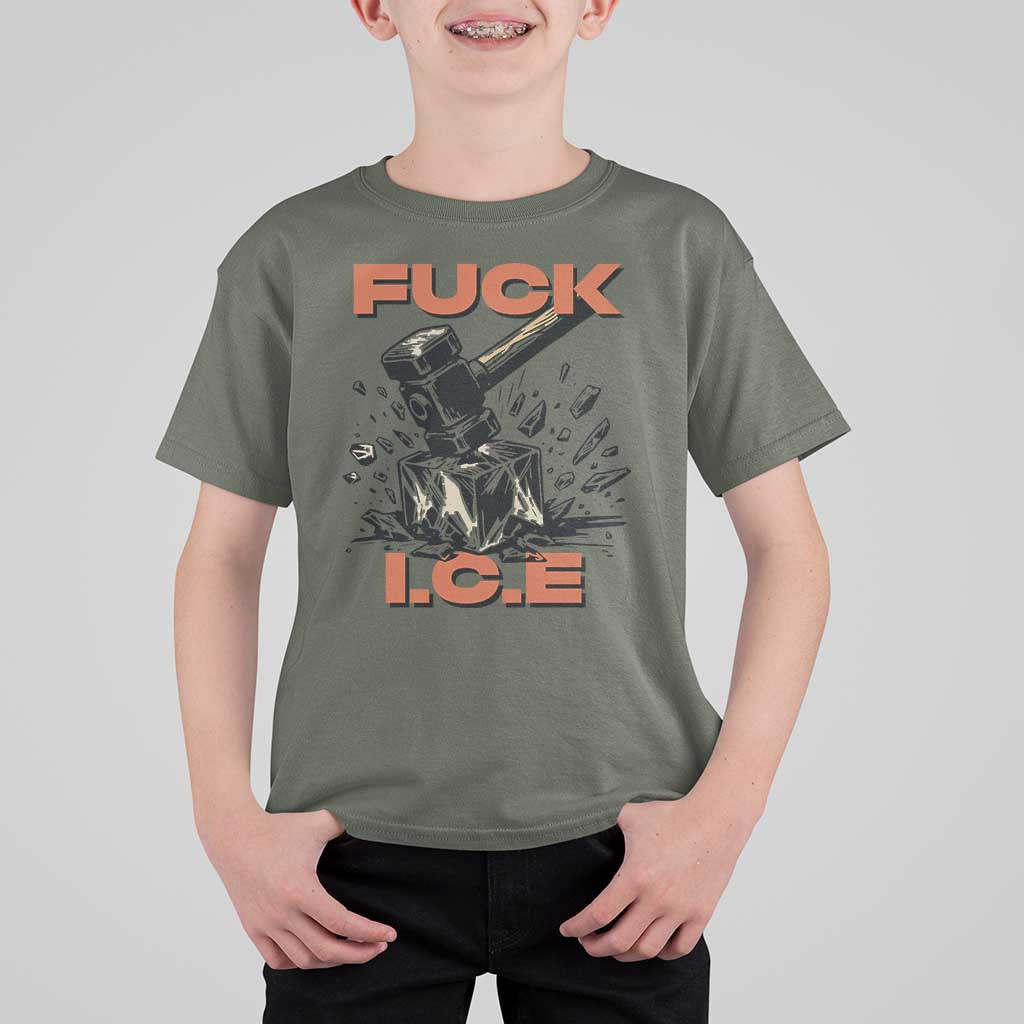 Crush Ice Protest Graphic T Shirt For Kid Sledgehammer Smash Against Ice Political Resistance