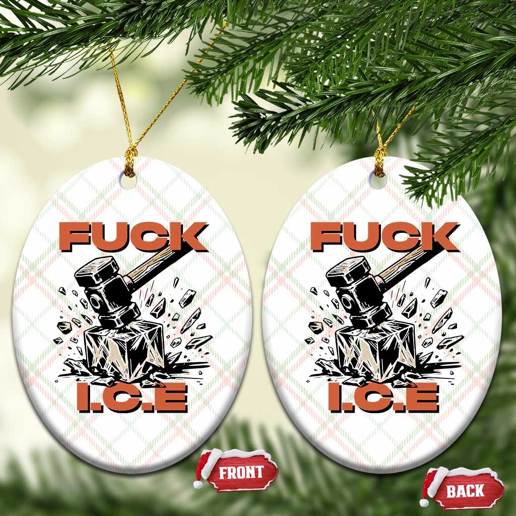 Crush Ice Protest Graphic Ceramic Ornament Sledgehammer Smash Against Ice Political Resistance