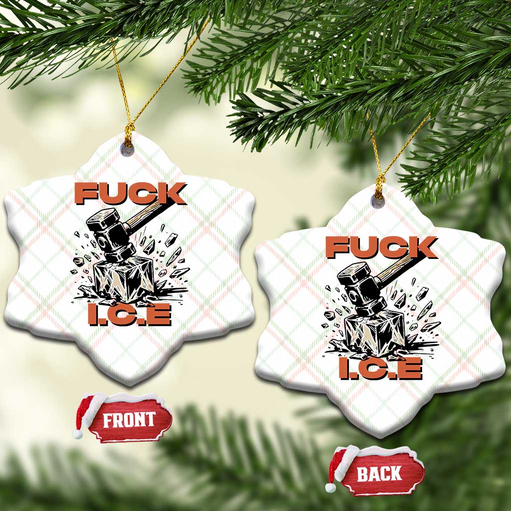 Crush Ice Protest Graphic Ceramic Ornament Sledgehammer Smash Against Ice Political Resistance