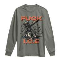 Crush Ice Protest Graphic Long Sleeve Shirt Sledgehammer Smash Against Ice Political Resistance