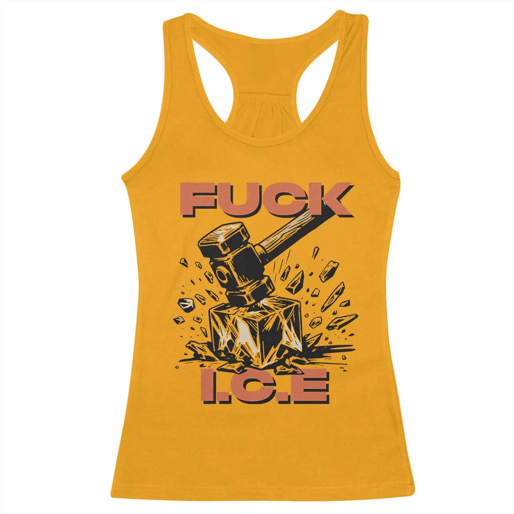 Crush Ice Protest Graphic Racerback Tank Top Sledgehammer Smash Against Ice Political Resistance