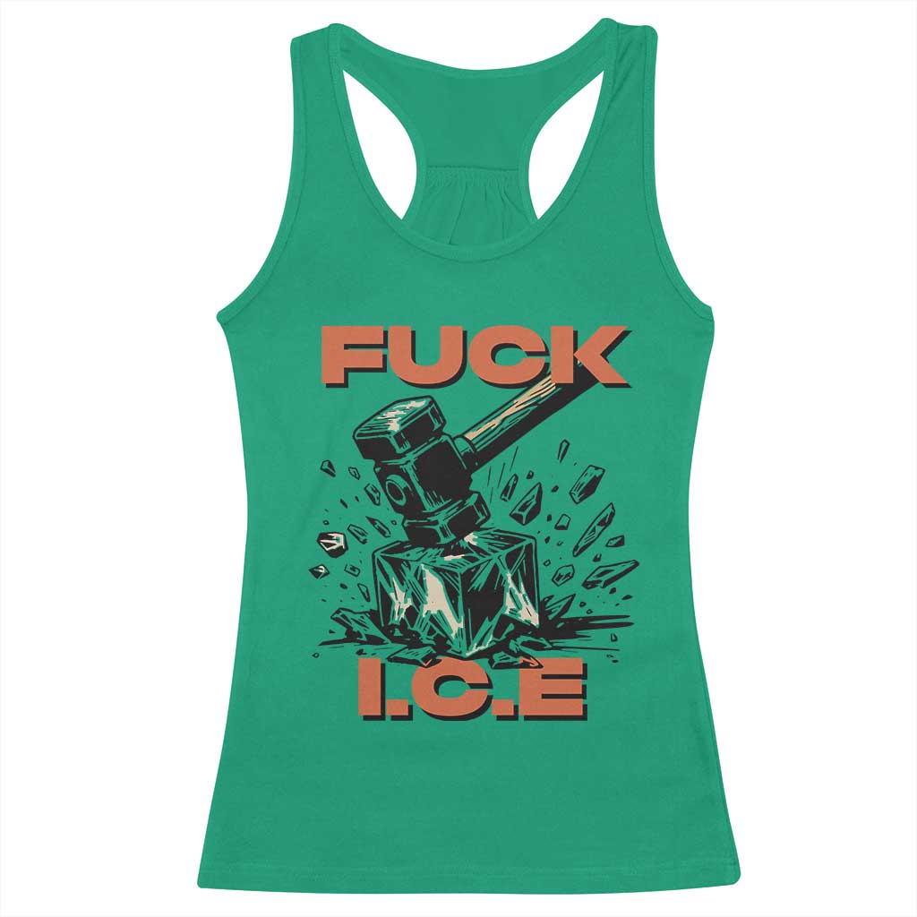 Crush Ice Protest Graphic Racerback Tank Top Sledgehammer Smash Against Ice Political Resistance