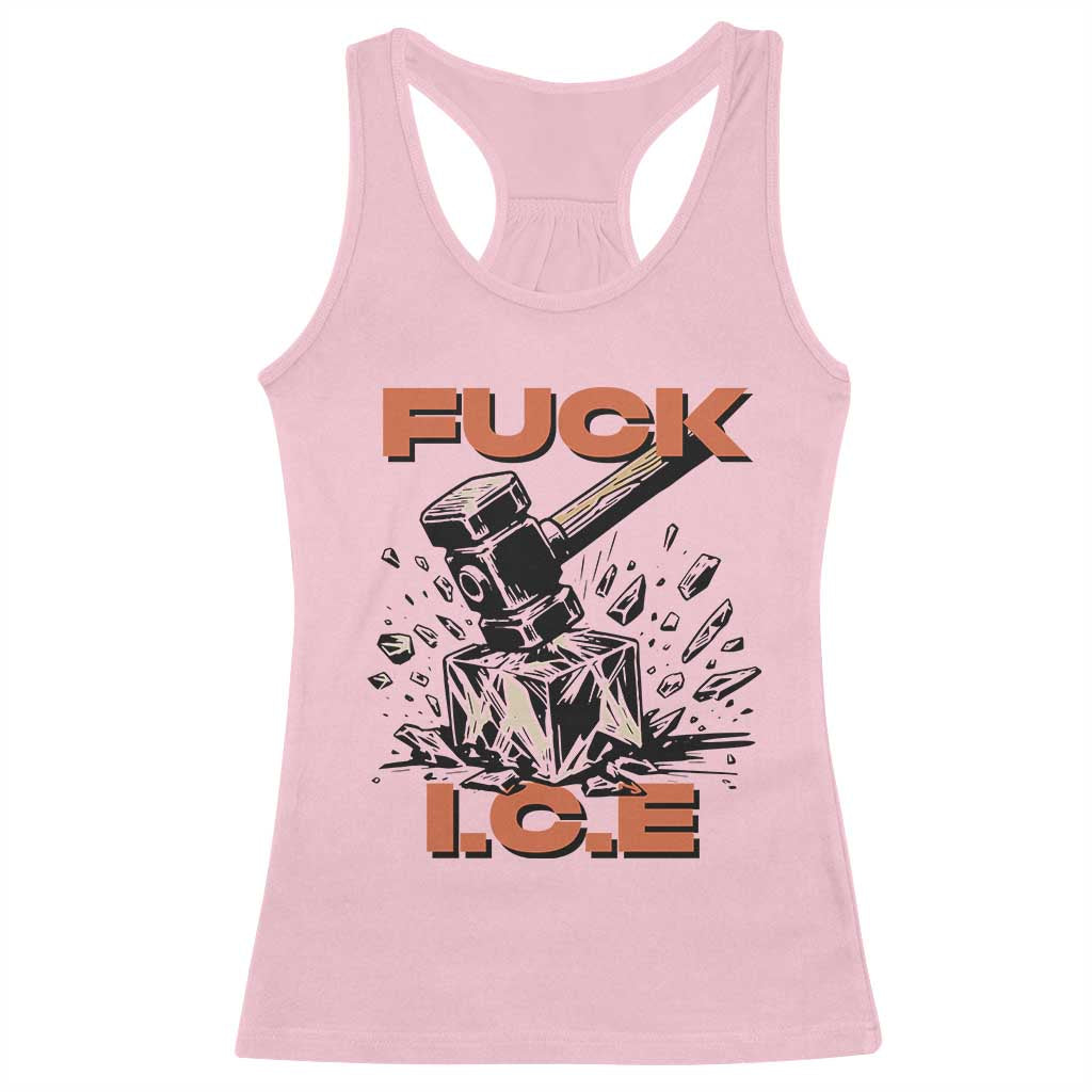 Crush Ice Protest Graphic Racerback Tank Top Sledgehammer Smash Against Ice Political Resistance
