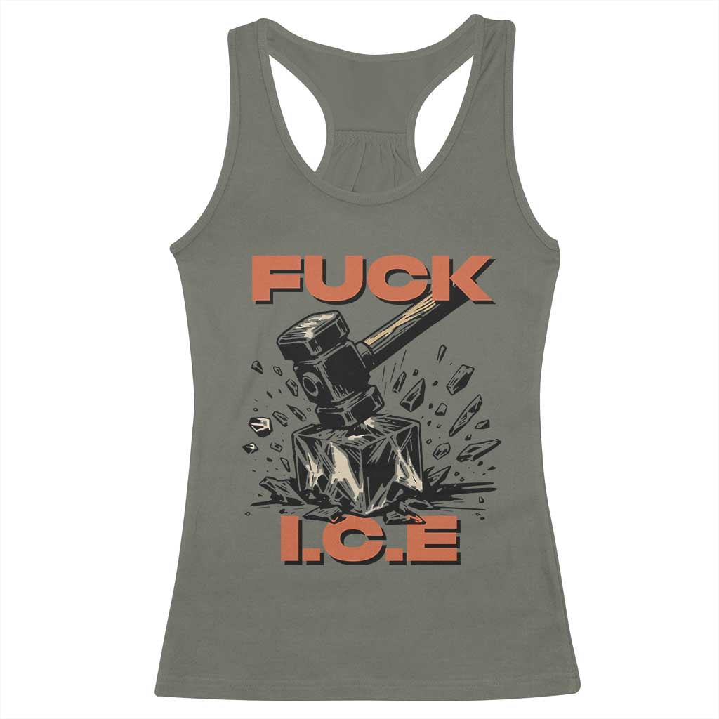 Crush Ice Protest Graphic Racerback Tank Top Sledgehammer Smash Against Ice Political Resistance