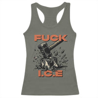 Crush Ice Protest Graphic Racerback Tank Top Sledgehammer Smash Against Ice Political Resistance