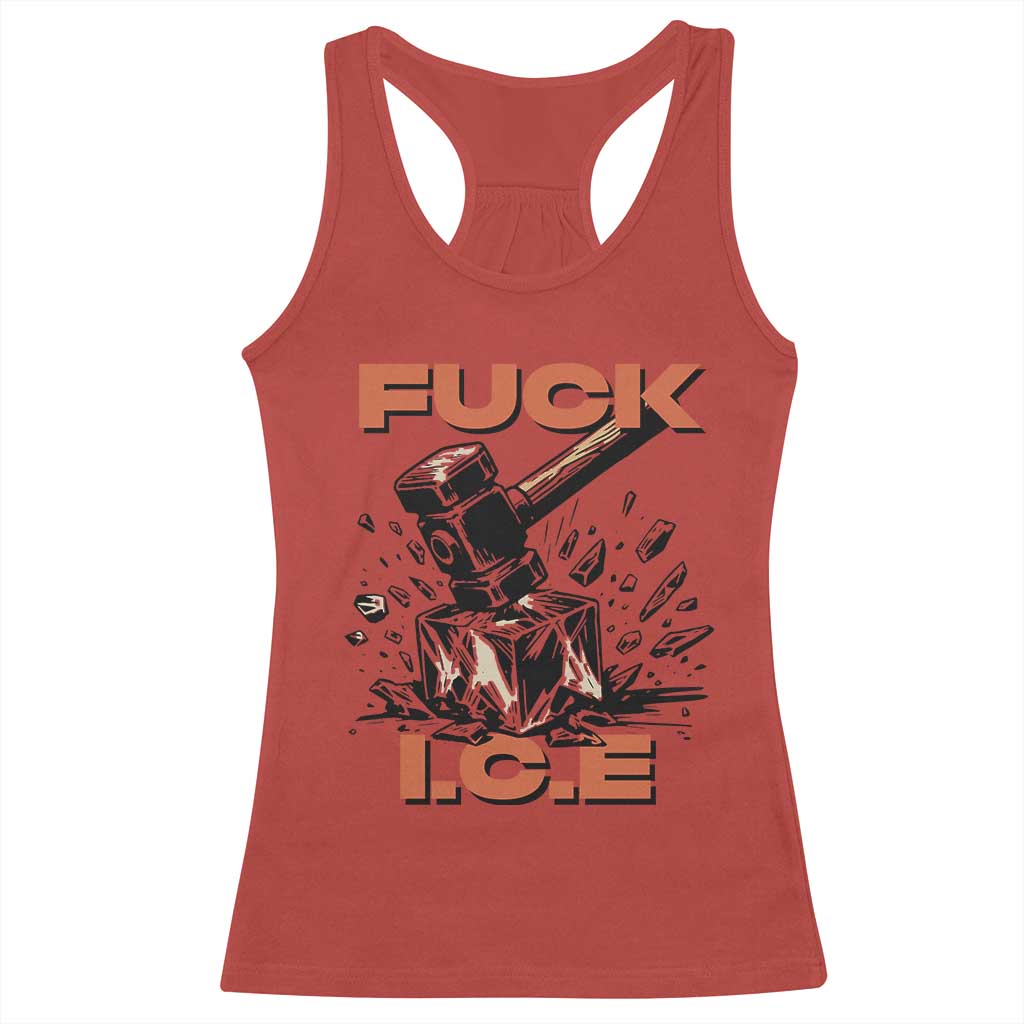 Crush Ice Protest Graphic Racerback Tank Top Sledgehammer Smash Against Ice Political Resistance