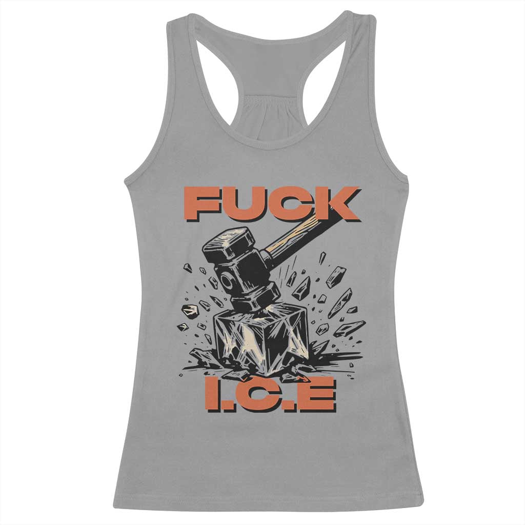 Crush Ice Protest Graphic Racerback Tank Top Sledgehammer Smash Against Ice Political Resistance