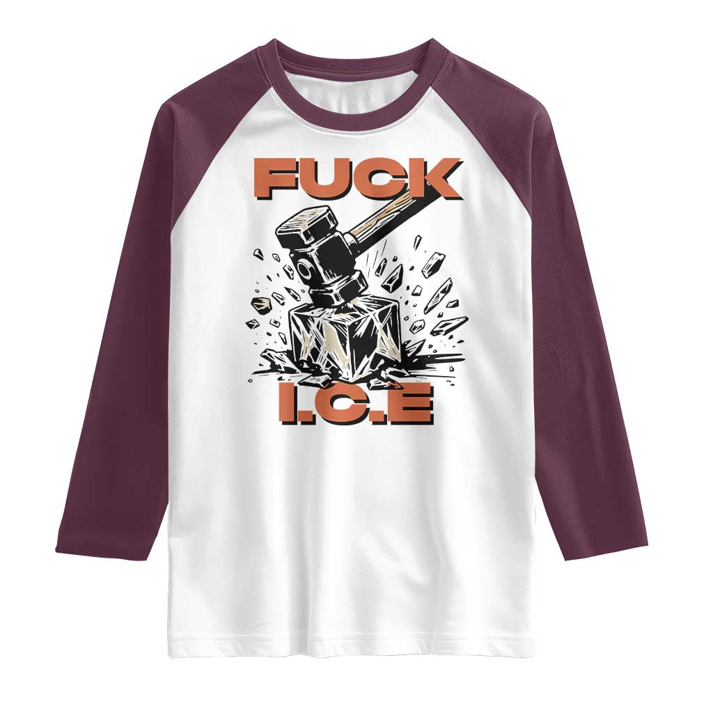 Crush Ice Protest Graphic Raglan Shirt Sledgehammer Smash Against Ice Political Resistance
