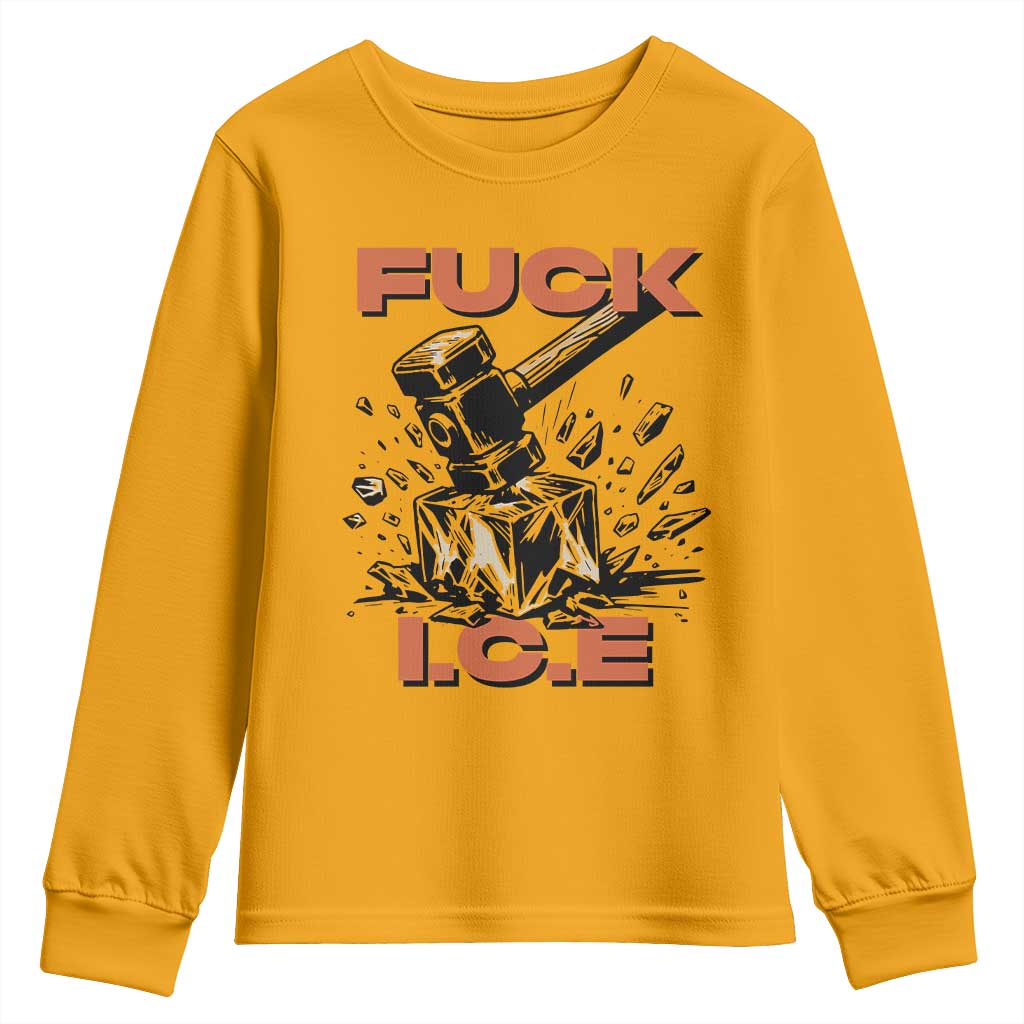 Crush Ice Protest Graphic Youth Sweatshirt Sledgehammer Smash Against Ice Political Resistance