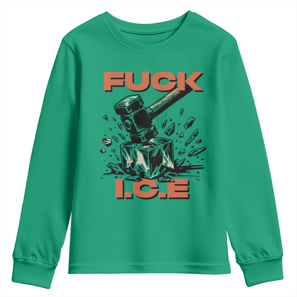 Crush Ice Protest Graphic Youth Sweatshirt Sledgehammer Smash Against Ice Political Resistance