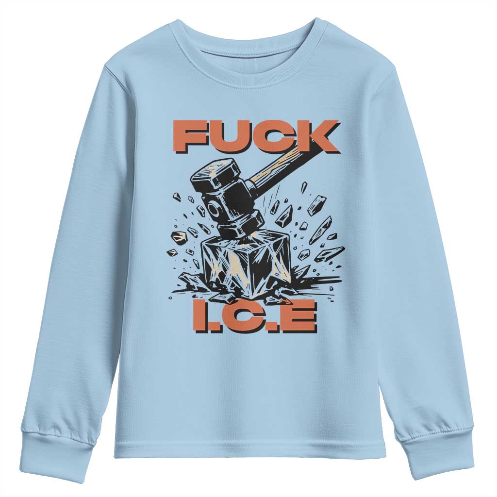 Crush Ice Protest Graphic Youth Sweatshirt Sledgehammer Smash Against Ice Political Resistance
