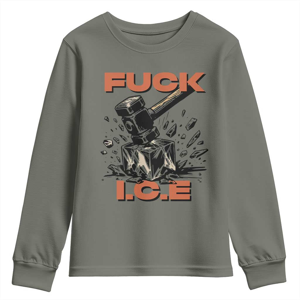 Crush Ice Protest Graphic Youth Sweatshirt Sledgehammer Smash Against Ice Political Resistance