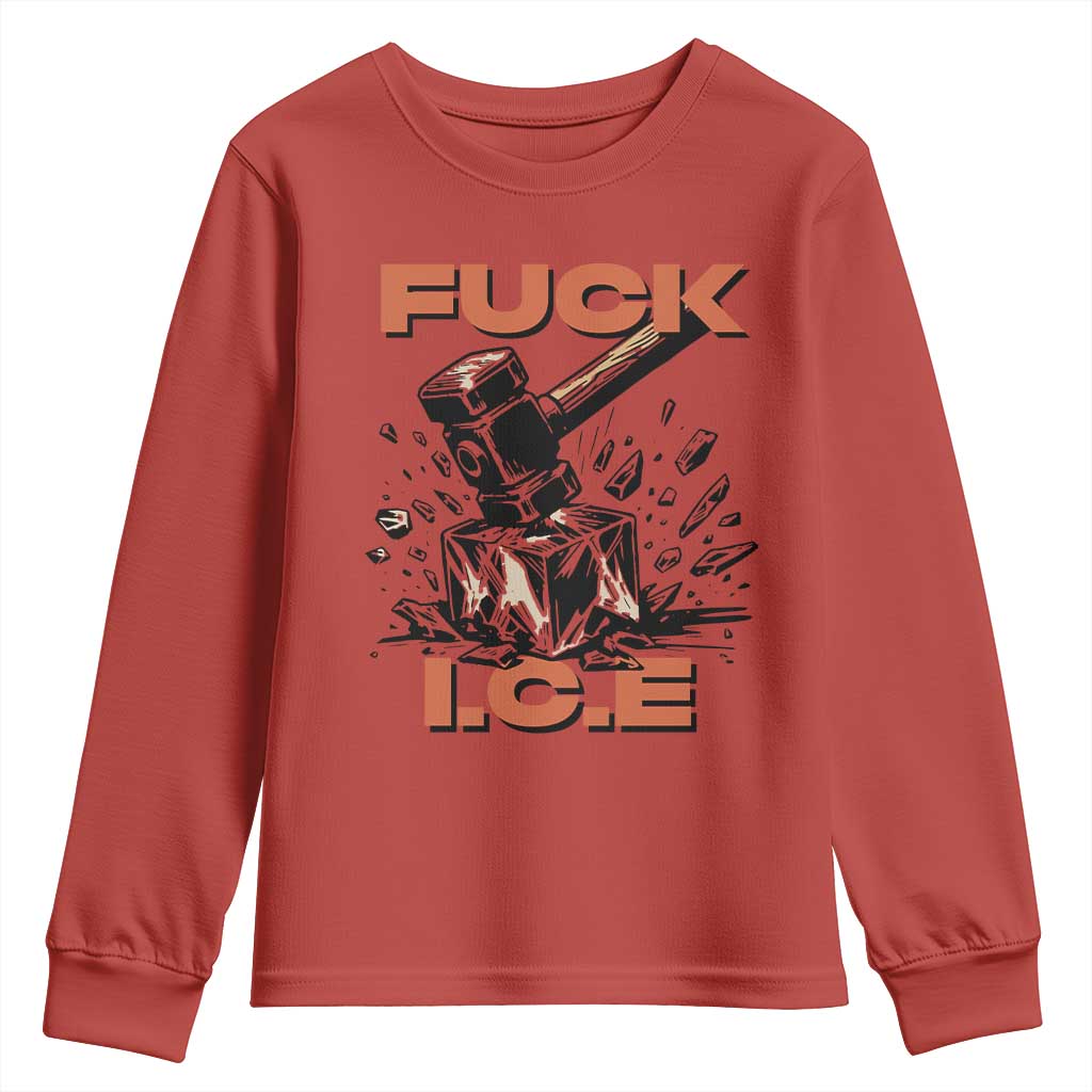 Crush Ice Protest Graphic Youth Sweatshirt Sledgehammer Smash Against Ice Political Resistance