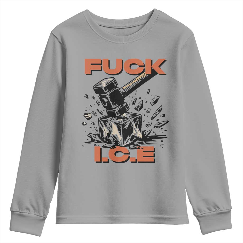 Crush Ice Protest Graphic Youth Sweatshirt Sledgehammer Smash Against Ice Political Resistance