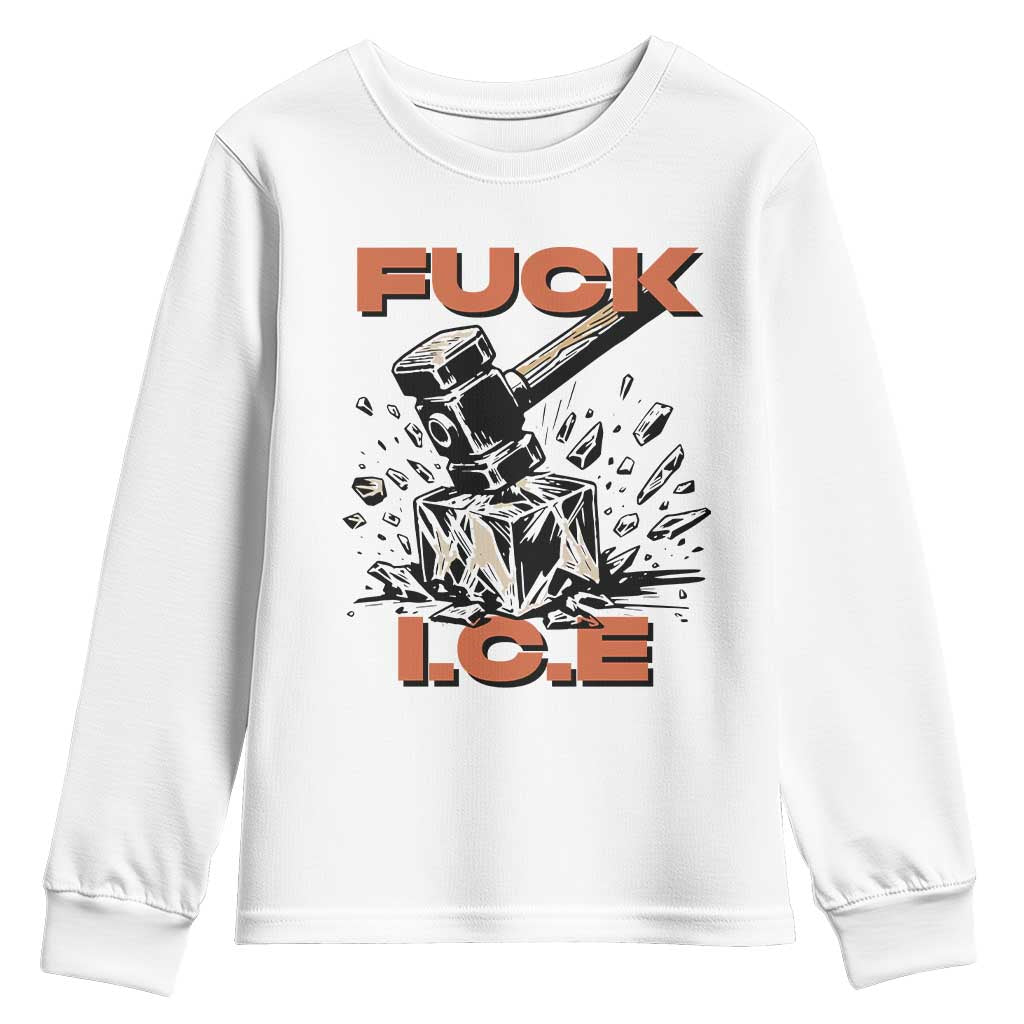 Crush Ice Protest Graphic Youth Sweatshirt Sledgehammer Smash Against Ice Political Resistance