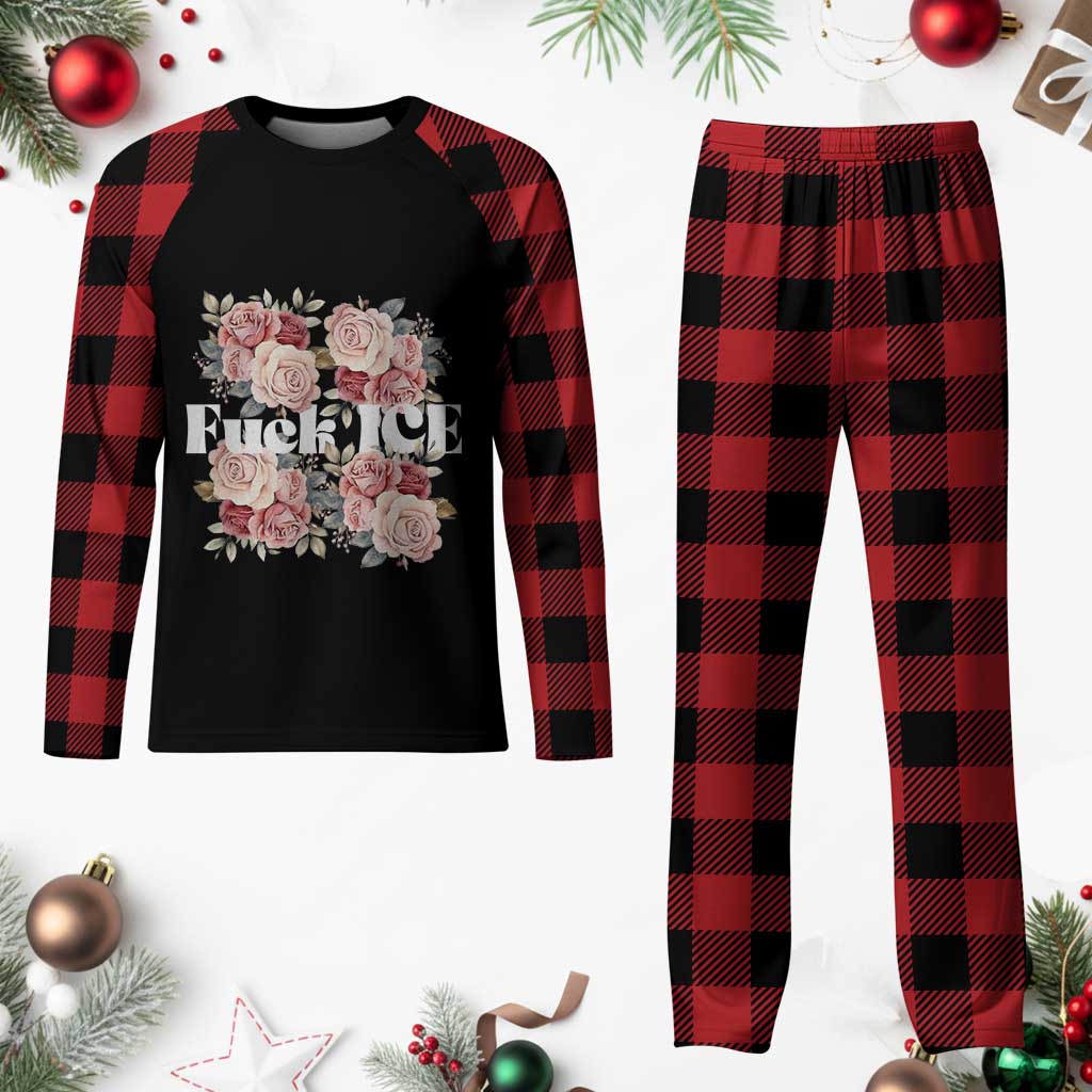 Floral Protest Against Ice Plaid Pajama Set Justice and Freedom Political Resistance