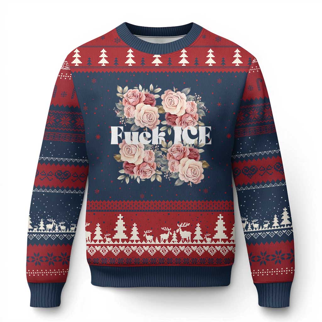Floral Protest Against Ice Ugly Christmas Sweater Justice and Freedom Political Resistance