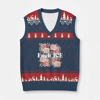 Floral Protest Against Ice V-Neck Knit Sweater Vest Justice and Freedom Political Resistance