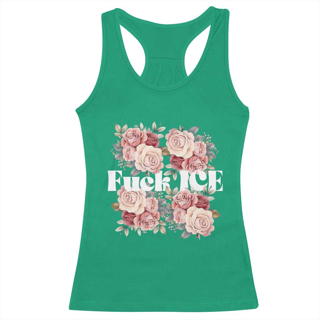 Floral Protest Against Ice Racerback Tank Top Justice and Freedom Political Resistance