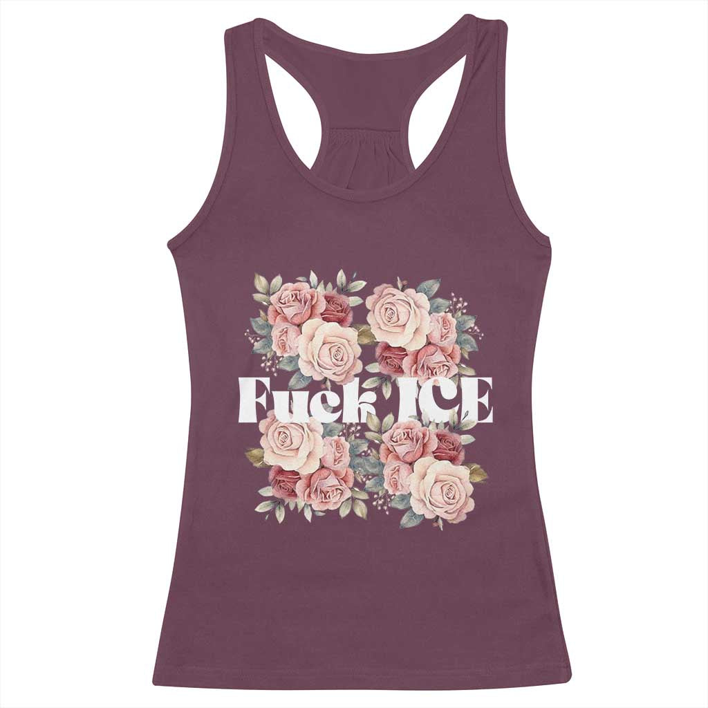 Floral Protest Against Ice Racerback Tank Top Justice and Freedom Political Resistance