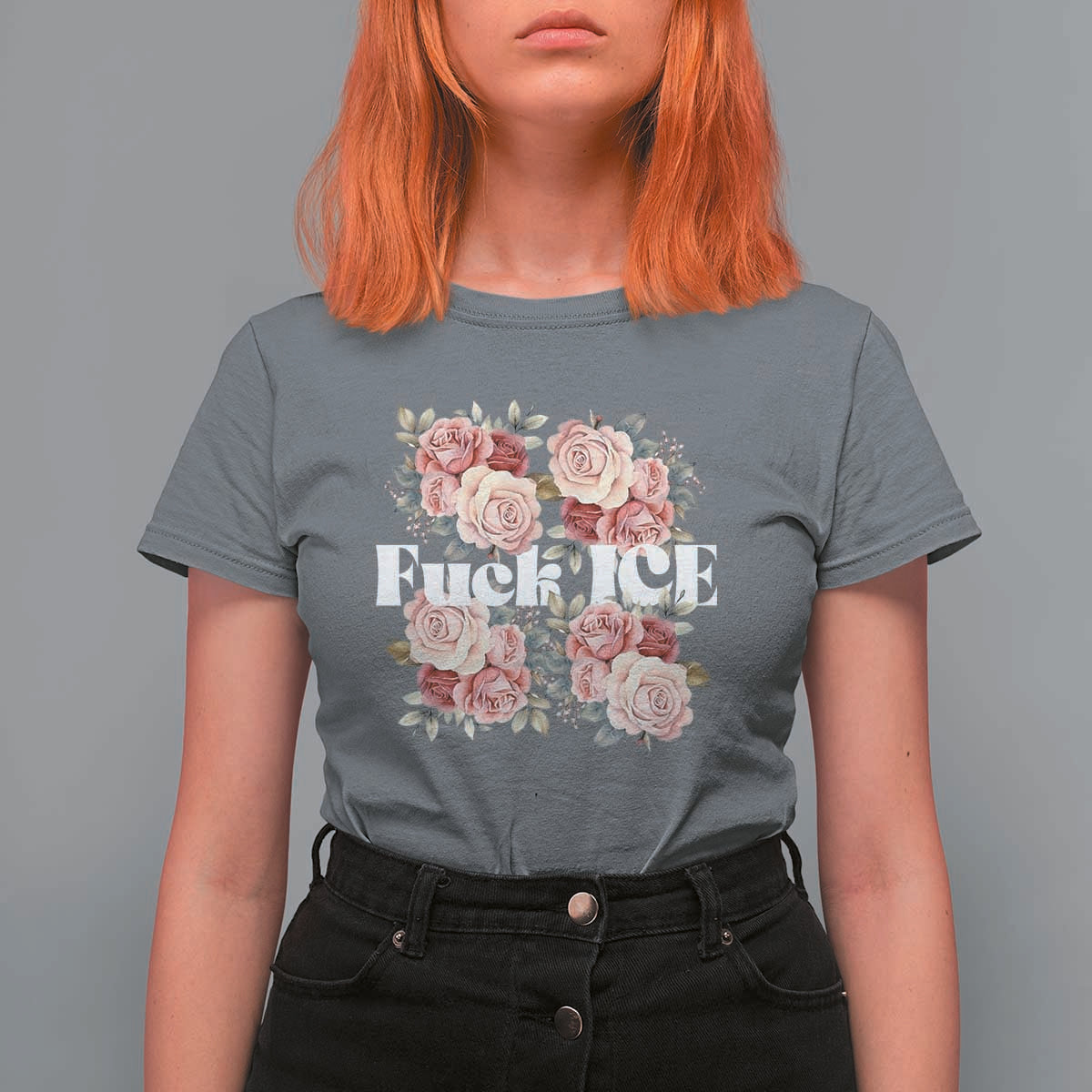 Floral Protest Against Ice T Shirt For Women Justice and Freedom Political Resistance
