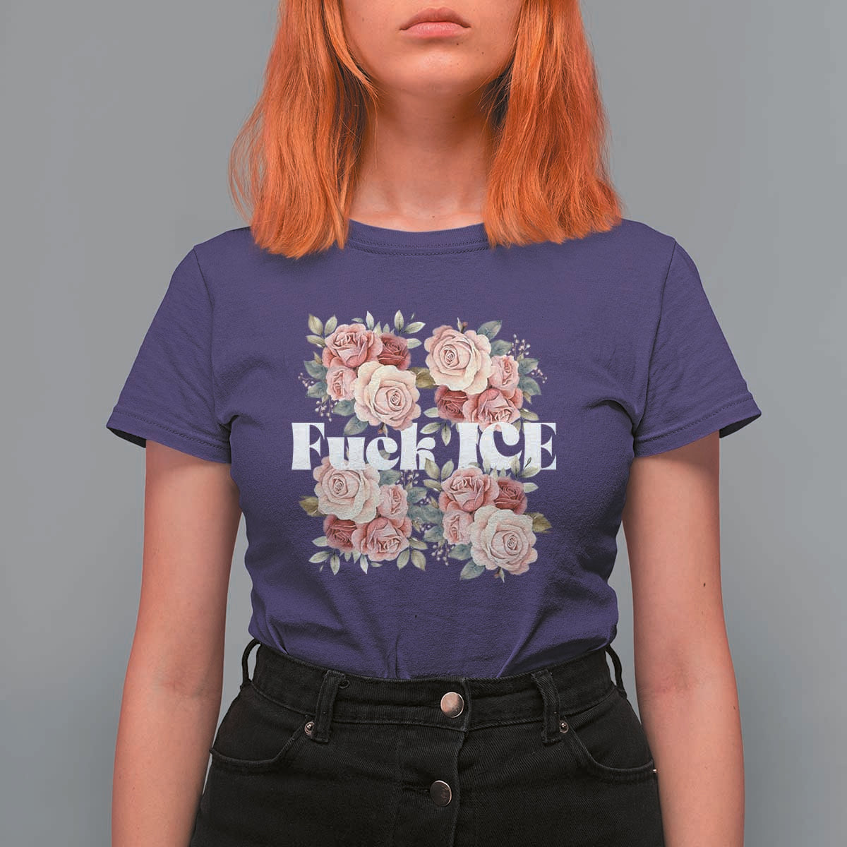 Floral Protest Against Ice T Shirt For Women Justice and Freedom Political Resistance