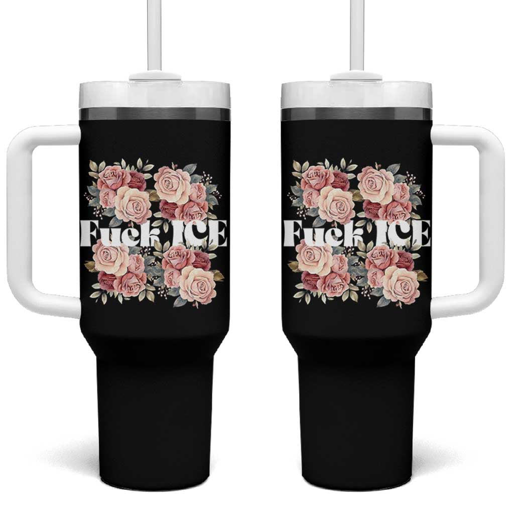 Floral Protest Against Ice Tumbler With Handle Justice and Freedom Political Resistance