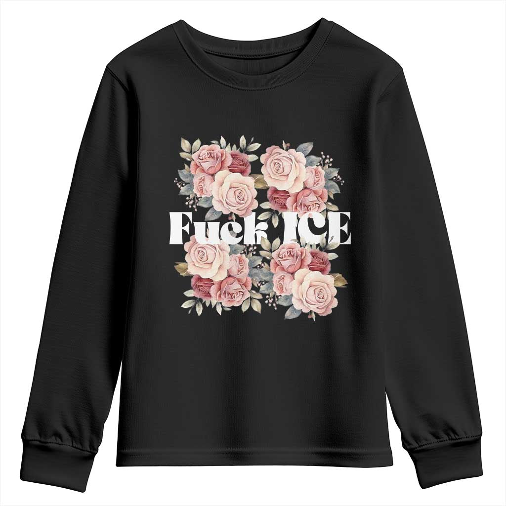 Floral Protest Against Ice Youth Sweatshirt Justice and Freedom Political Resistance