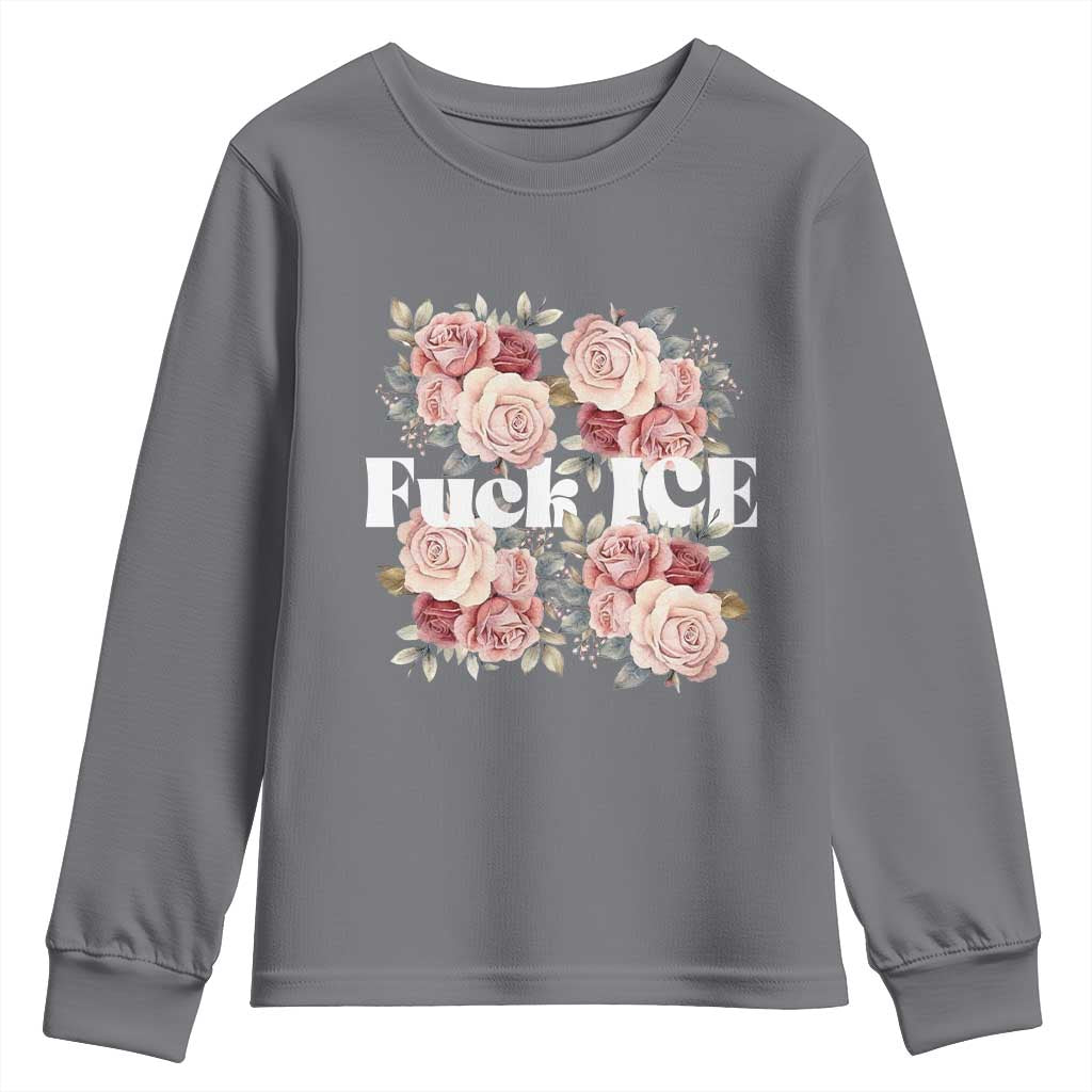 Floral Protest Against Ice Youth Sweatshirt Justice and Freedom Political Resistance