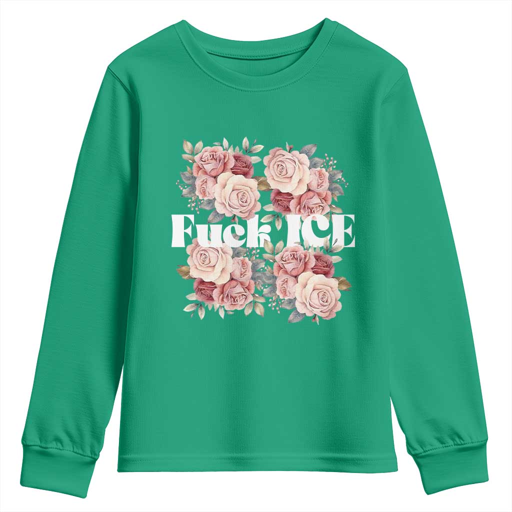 Floral Protest Against Ice Youth Sweatshirt Justice and Freedom Political Resistance