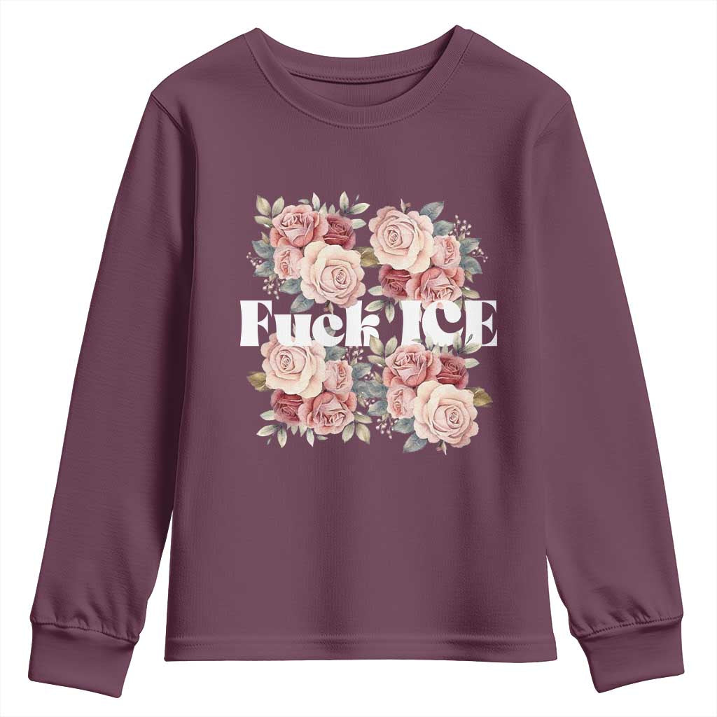 Floral Protest Against Ice Youth Sweatshirt Justice and Freedom Political Resistance