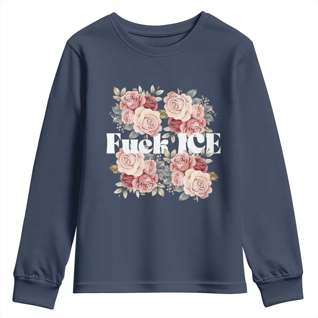 Floral Protest Against Ice Youth Sweatshirt Justice and Freedom Political Resistance