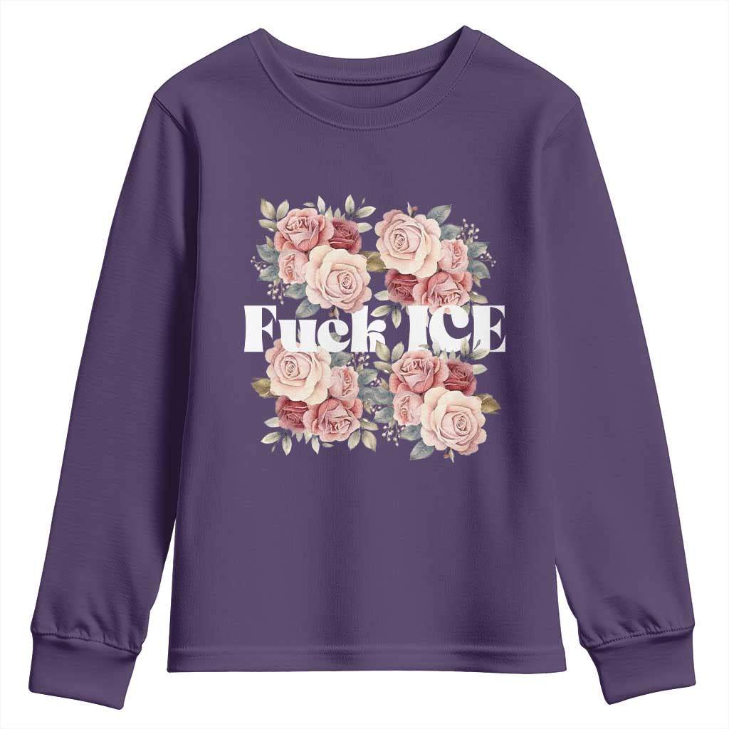 Floral Protest Against Ice Youth Sweatshirt Justice and Freedom Political Resistance