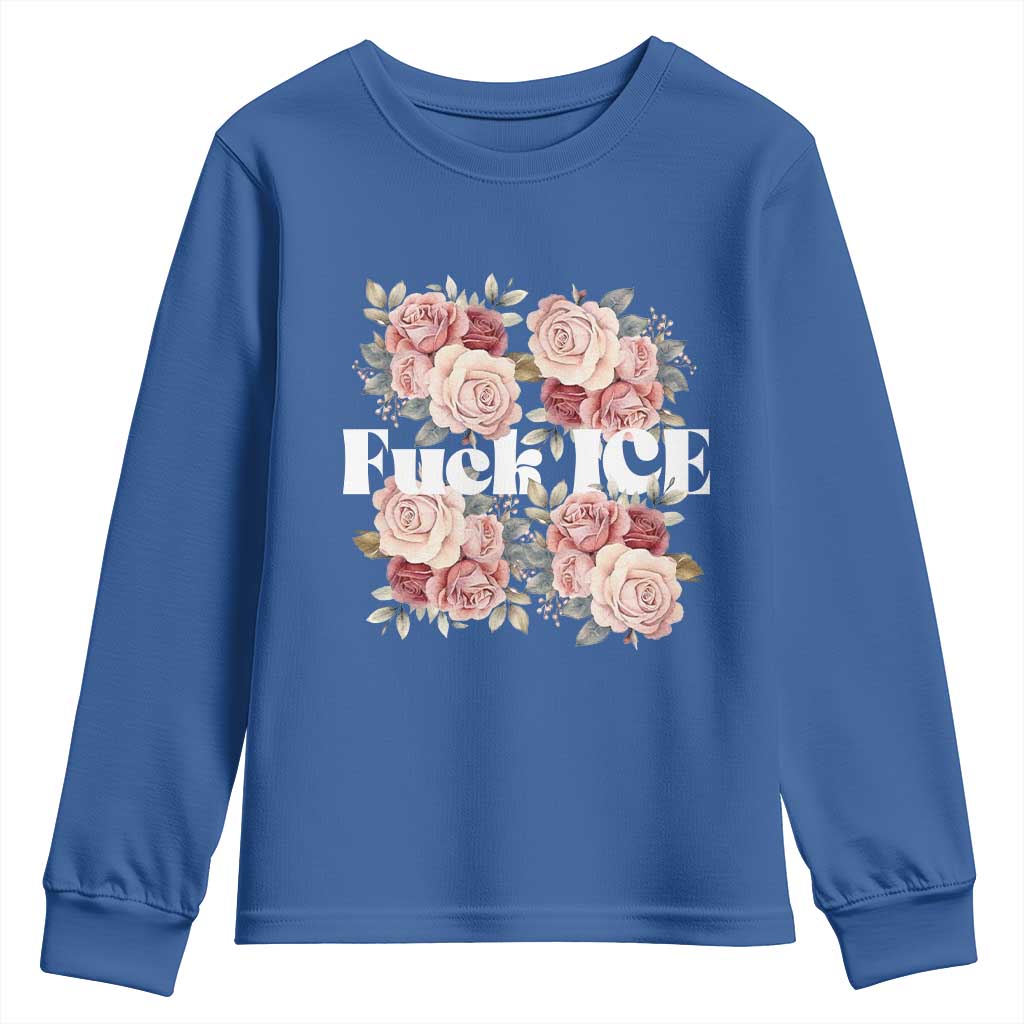 Floral Protest Against Ice Youth Sweatshirt Justice and Freedom Political Resistance